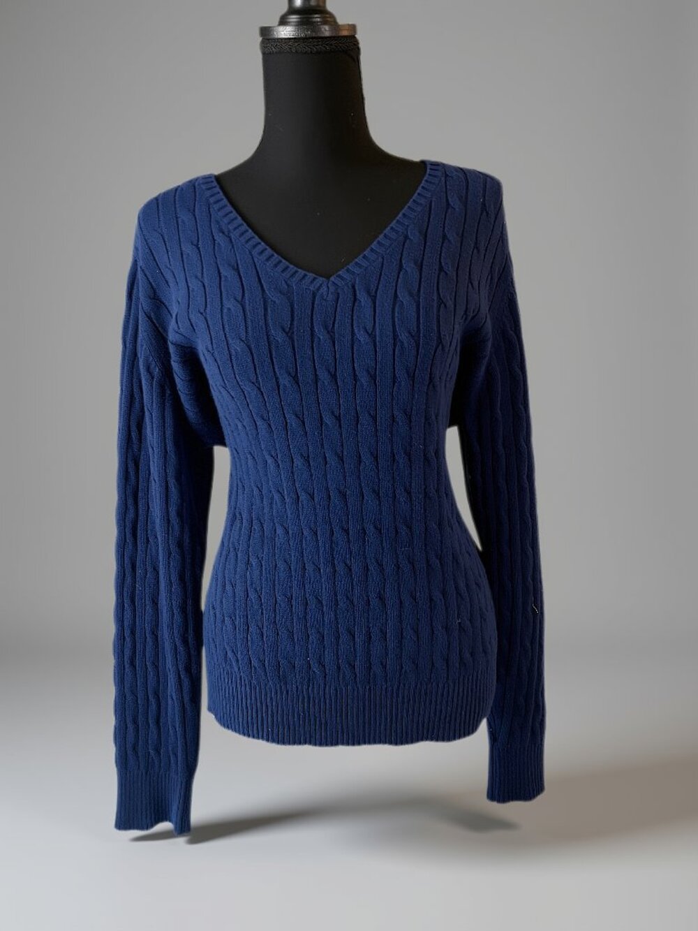 St. John's Bay Blue Cable Knit V Neck Sweater Size XL
